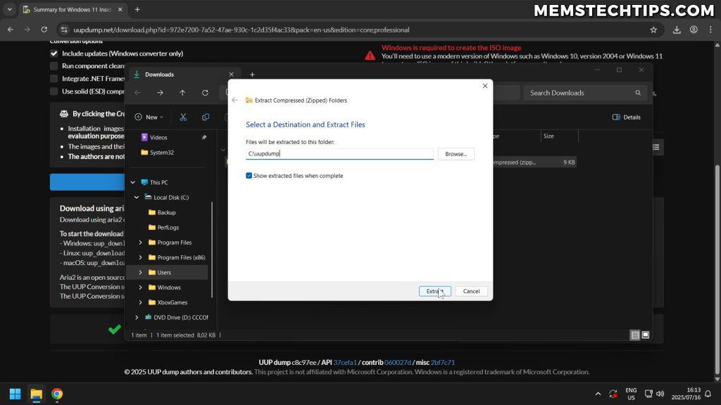 Windows 11 25H2 Download Guide: Get Early Access Right Now (2025) 4 Extracting the UUP dump package directly to C: drive to prevent path-related errors