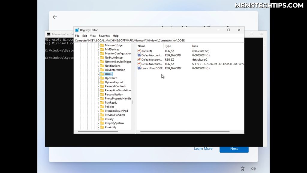 Screenshot showing Registry Editor navigation path