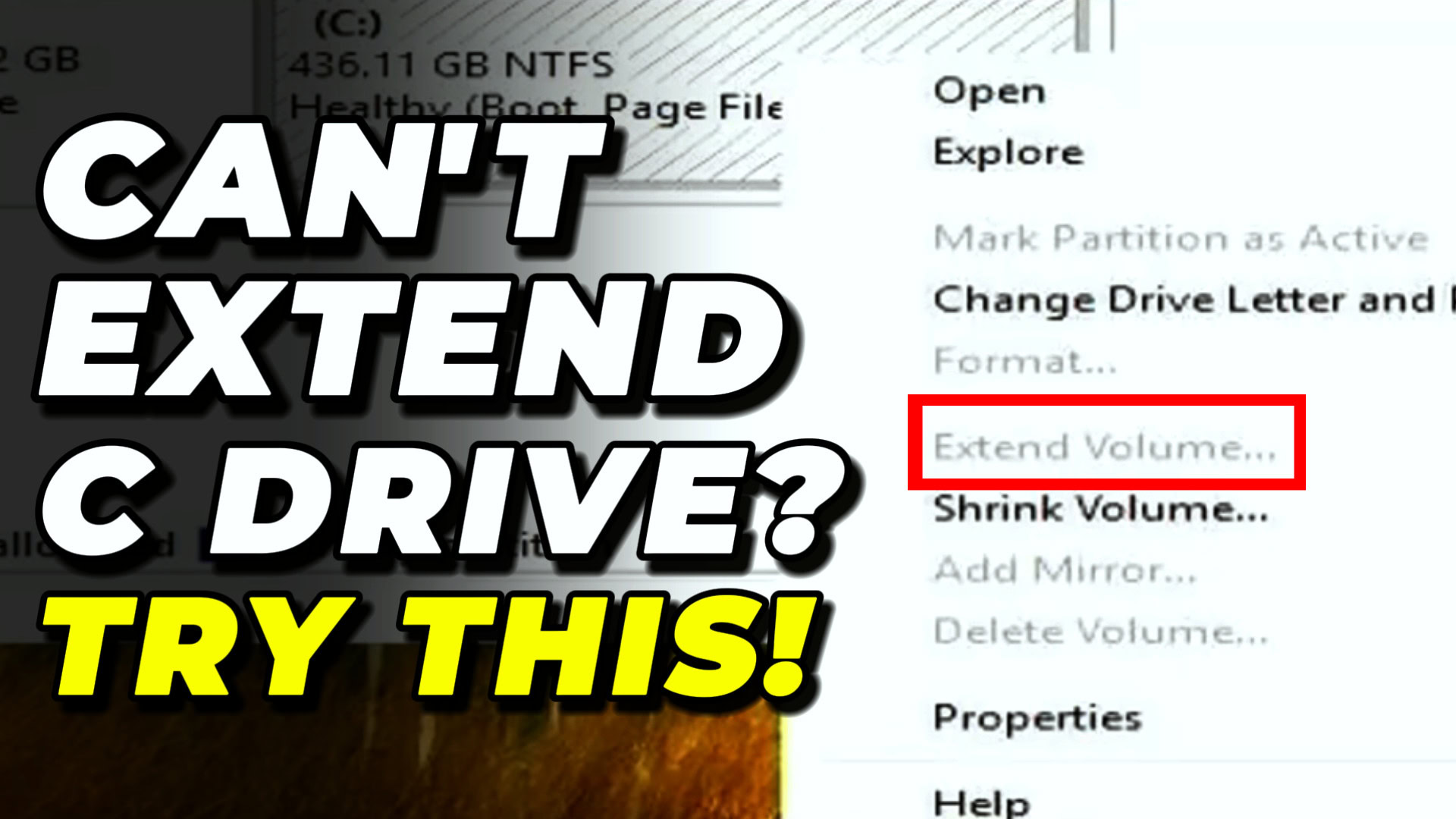 Can't extend C drive cover image