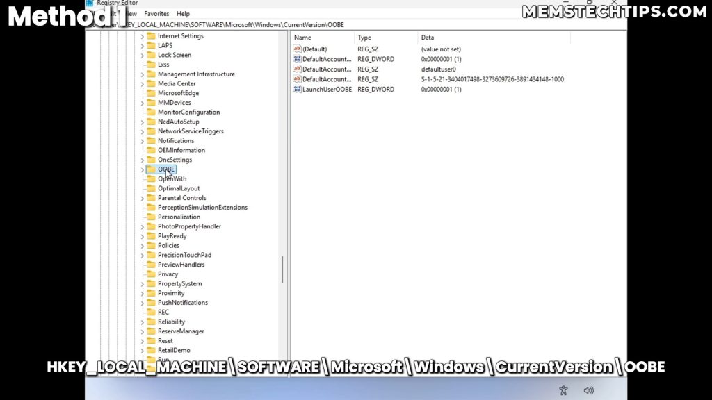 Windows 11 Local Account: How to Bypass Microsoft Account in 25H2 build 26220.6772 5 Screenshot showing the OOBE registry path being navigated