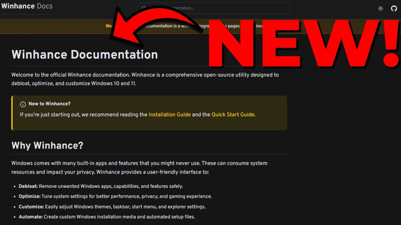 Winhance Docs comprehensive guide covering all features and documentation for Windows customization tool