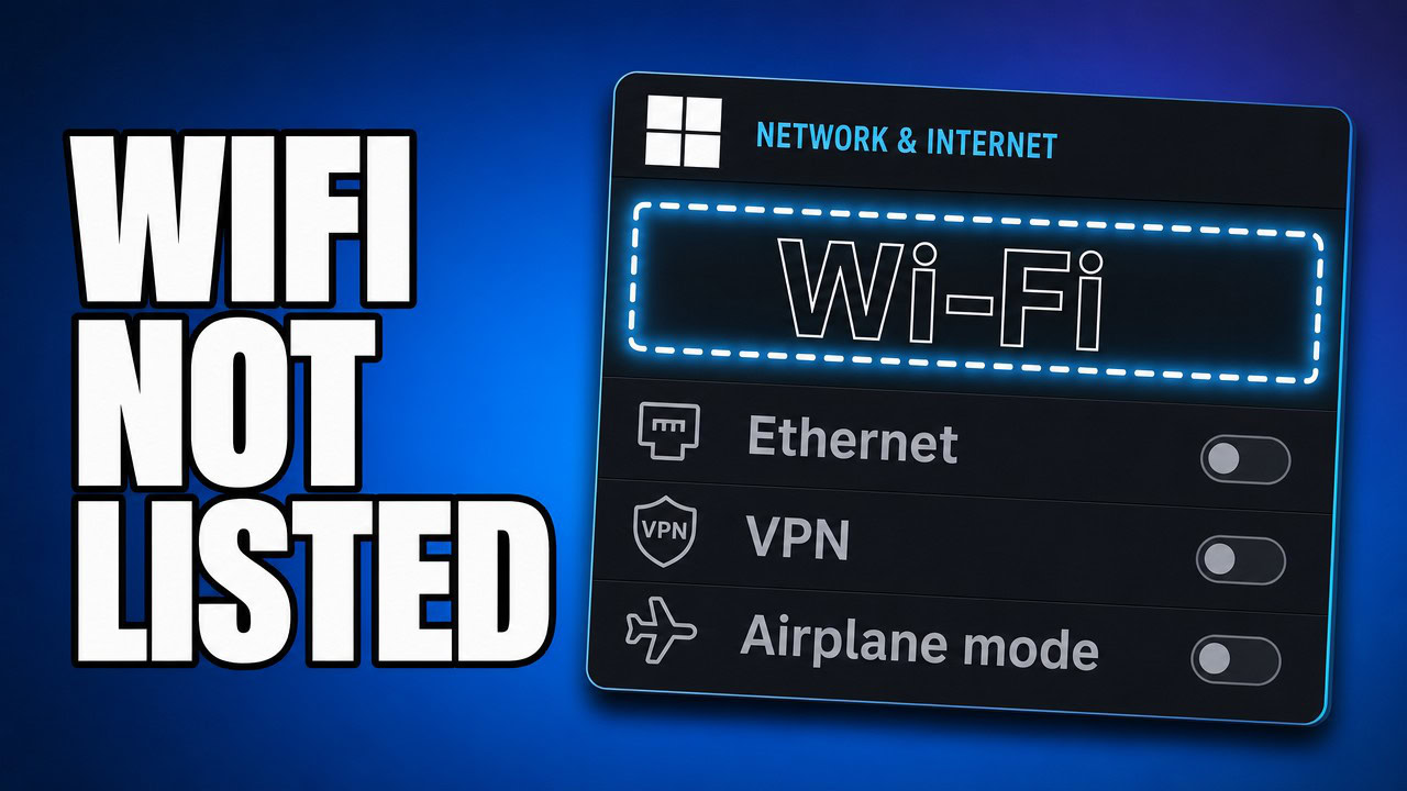 Windows 11 Network and internet settings with the Wi-Fi entry missing above Ethernet, VPN and Airplane mode